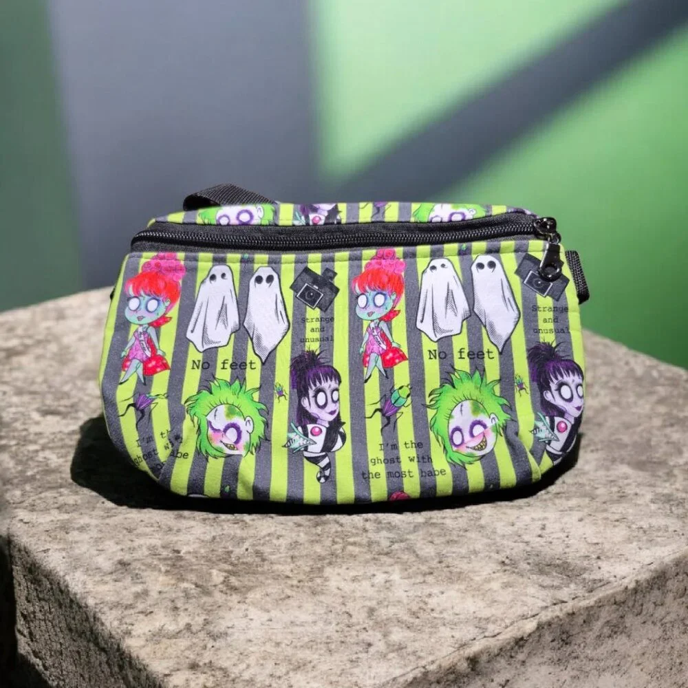 Beetlejuice Striped Hip Bag - Handmade Goth Fanny Pack Crossbody - 9x6.5